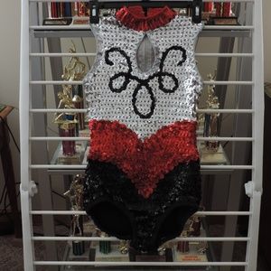Baton Twirling Costume  Silver, Black and Red